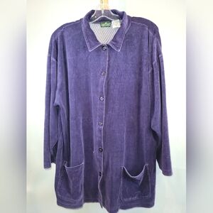 Vintage Cabin Creek Purple Shirt Front pockets long sleeve velour 2XL